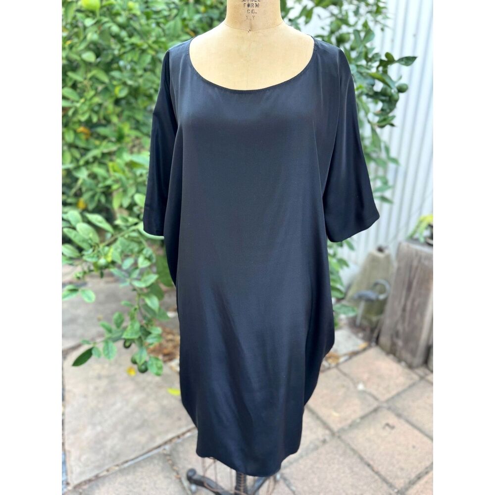 Rachel Craven Gwathemy Black 100% Silk SS Cocoon Midi Dress Size RC 1 = US 4/6